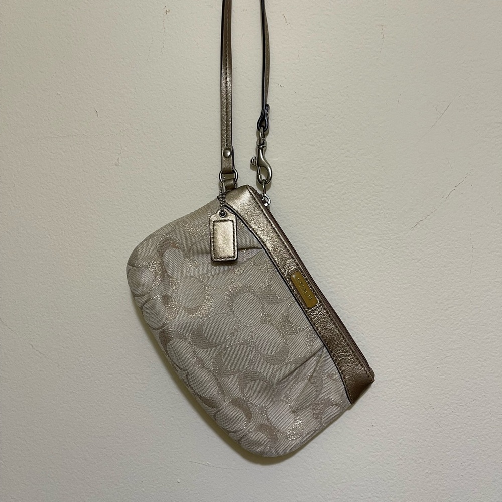 Coach Metallic Silver and Cream Wristlet